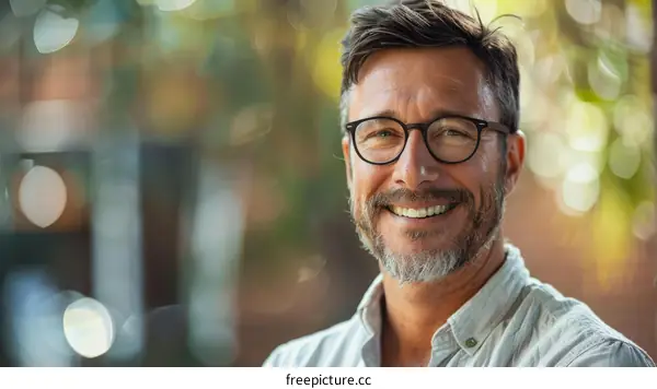Smiling Man with Glasses Outdoor Portrait