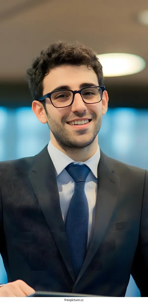 Smiling Businessman Wearing Suit and Tie