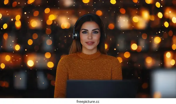 Woman Working on Laptop in Cozy Cafe Setting