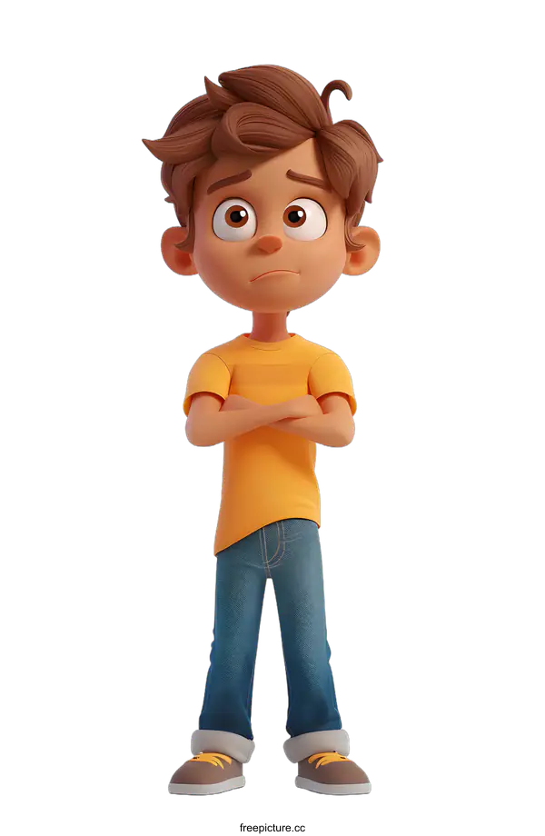 [Transparent Background PNG]Thoughtful Boy with Arms Crossed