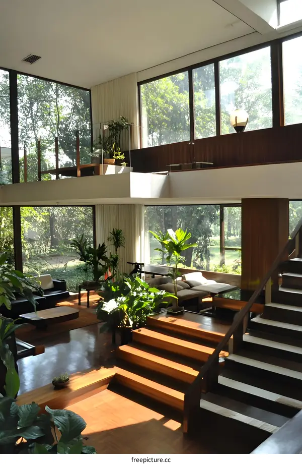 Modern Interior Design with Large Windows and a Staircase