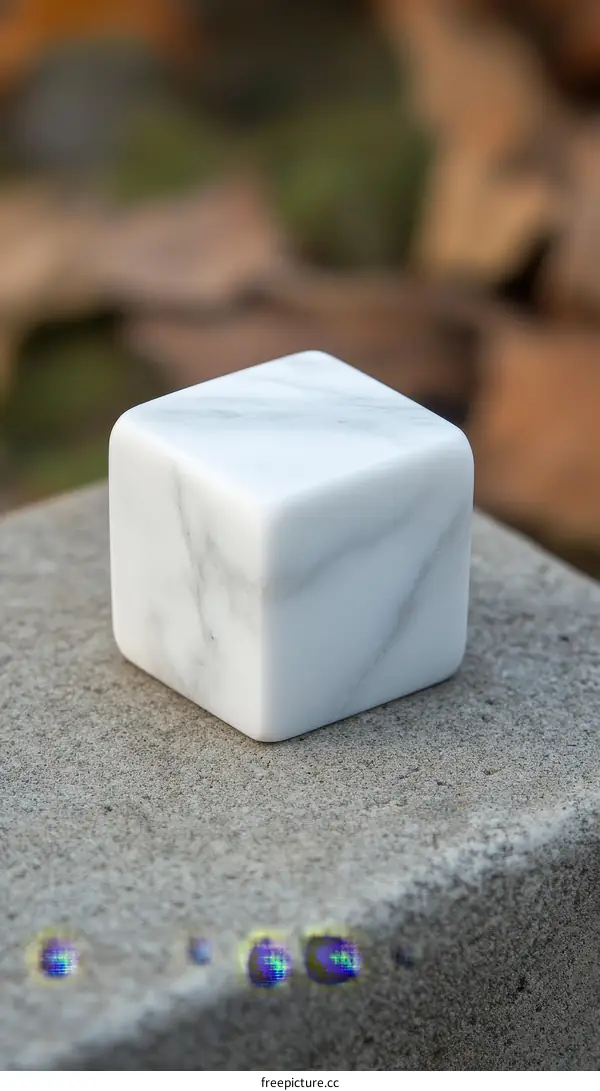 White Marble Cube on Concrete Surface