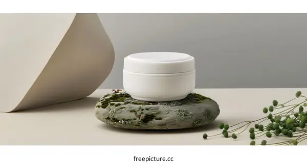 White Ceramic Container on Green Moss Covered Rock