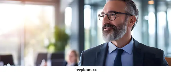Confident Businessman Looking Away in Modern Office Setting