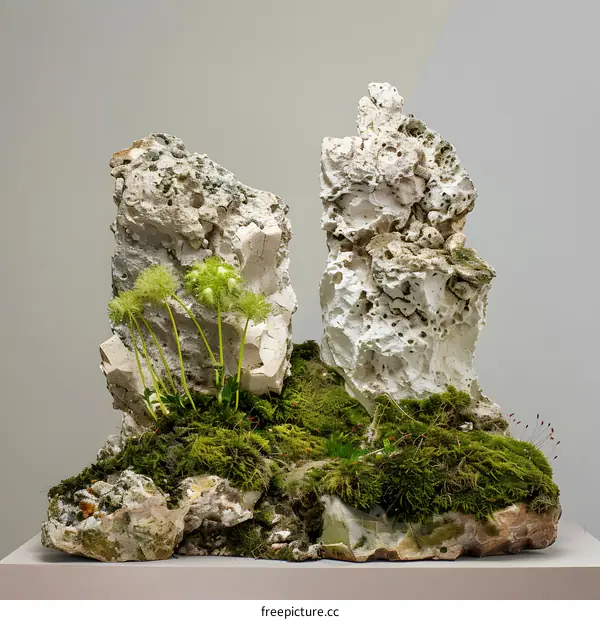 Stone and Moss Abstract Art Sculpture