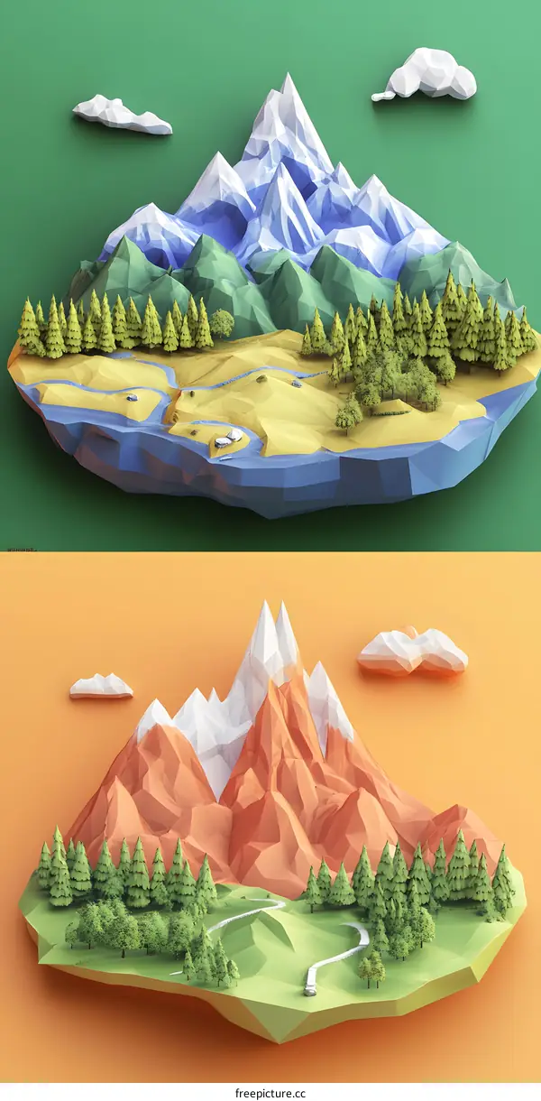 Low Poly Mountains Landscape Illustration