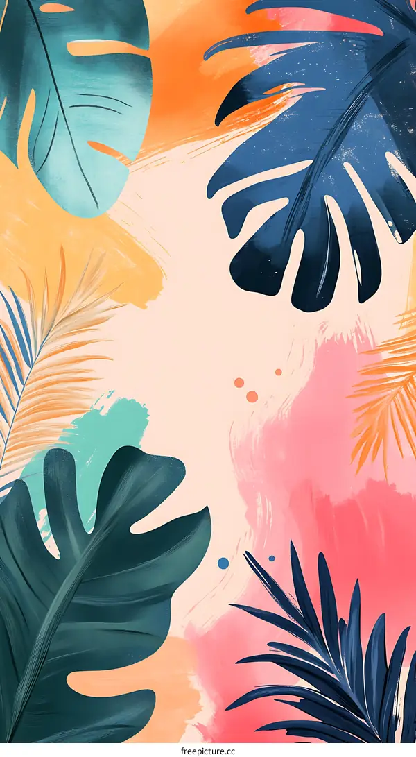 Tropical Leaves Watercolor Background Illustration