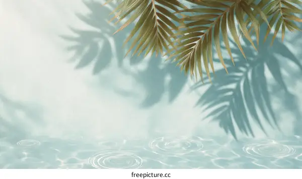 Tropical Palm Leaf Shadows on Light Blue Background