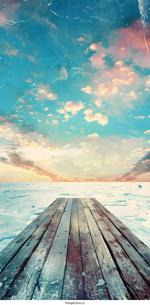 Wooden Plank Pier Against A Cloudy Sky