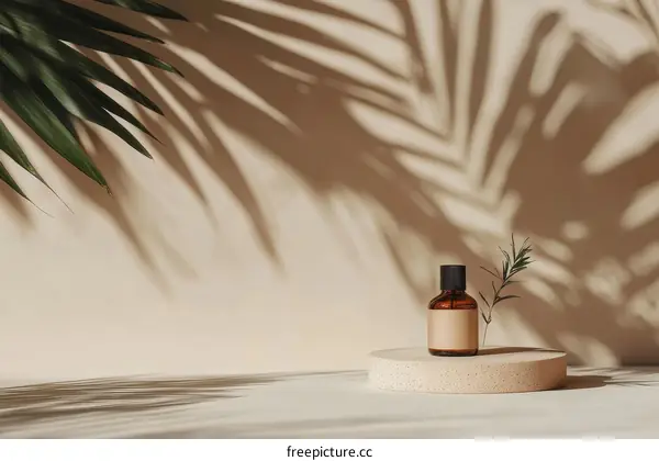 Elegant Natural Product Display with Palm Leaf Shadows