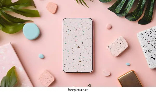 Pink and Green Phone Screen Flat Lay