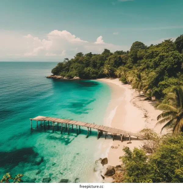 Beach and dock with crystal clear water