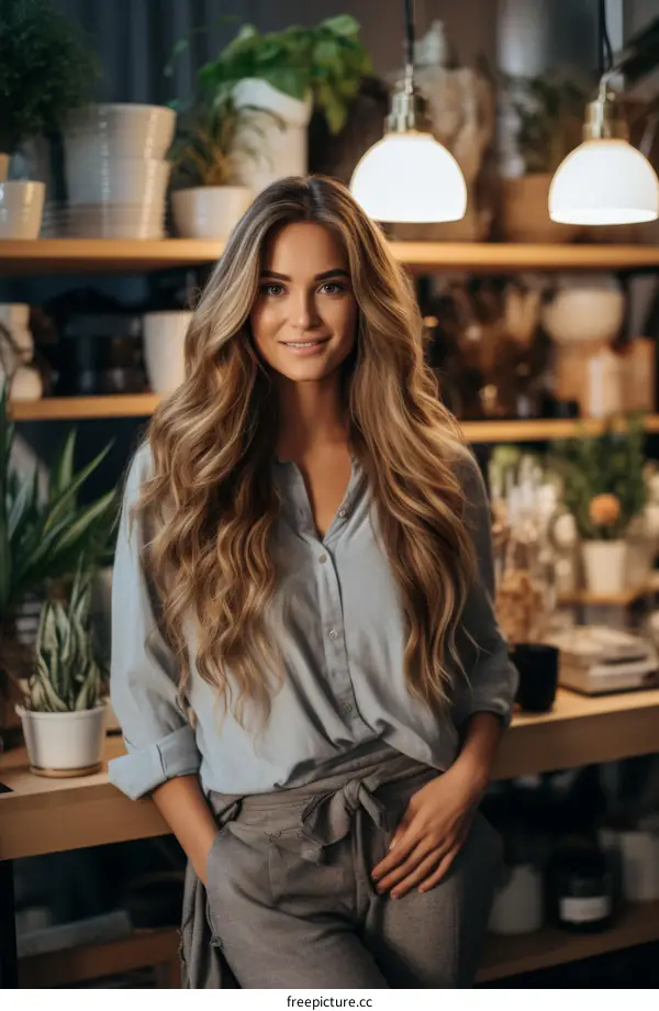 Portrait of a beautiful young woman standing in a greenhouse
