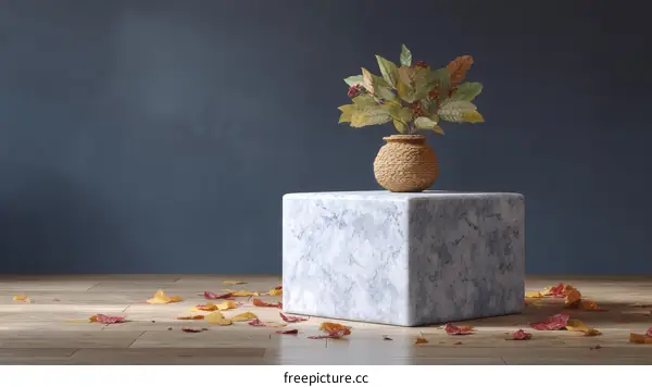 Autumnal Still Life Display with Marble Cube