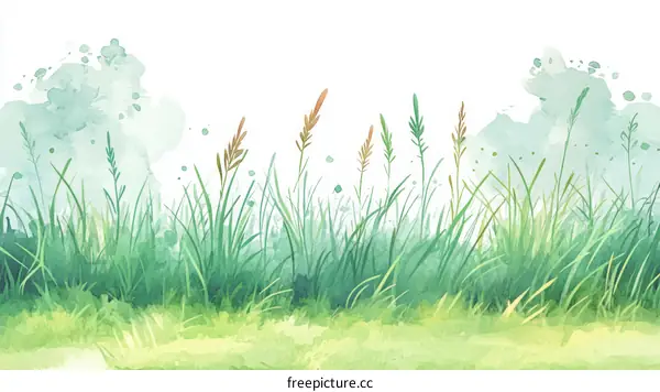 Watercolor Illustration of Lush Grass Field