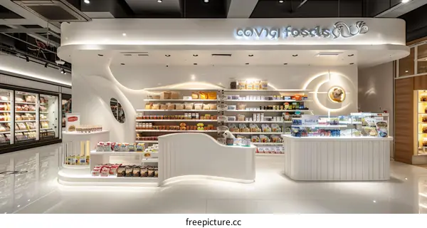 White and bright grocery store interior design