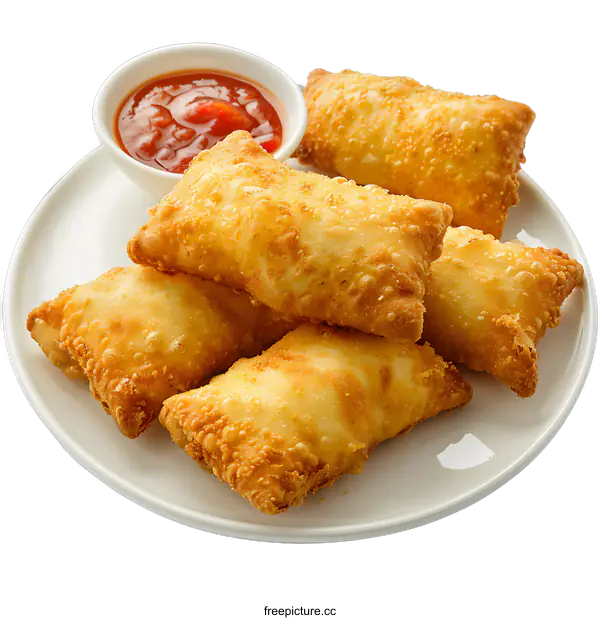[Transparent Background PNG]Crispy Fried Pastries with Dipping Sauce