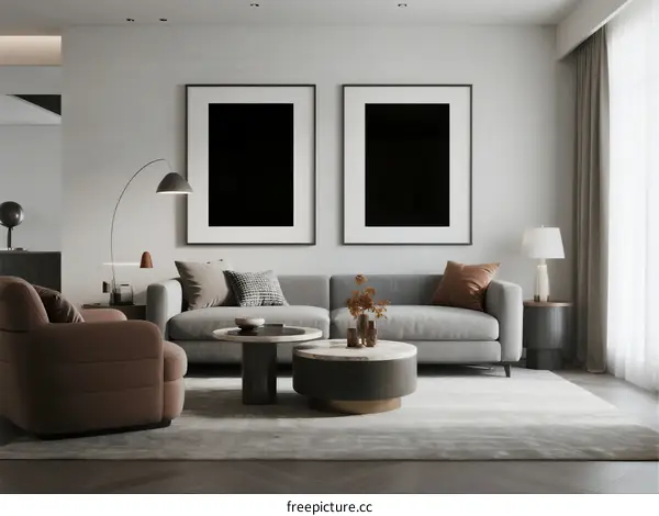 Modern Living Room with Neutral Tones and Abstract Art Decor