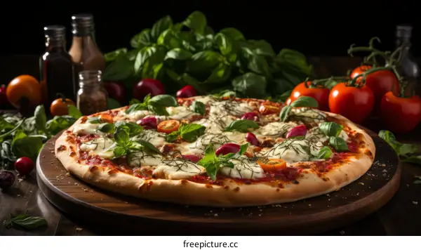 A delicious pizza with fresh ingredients