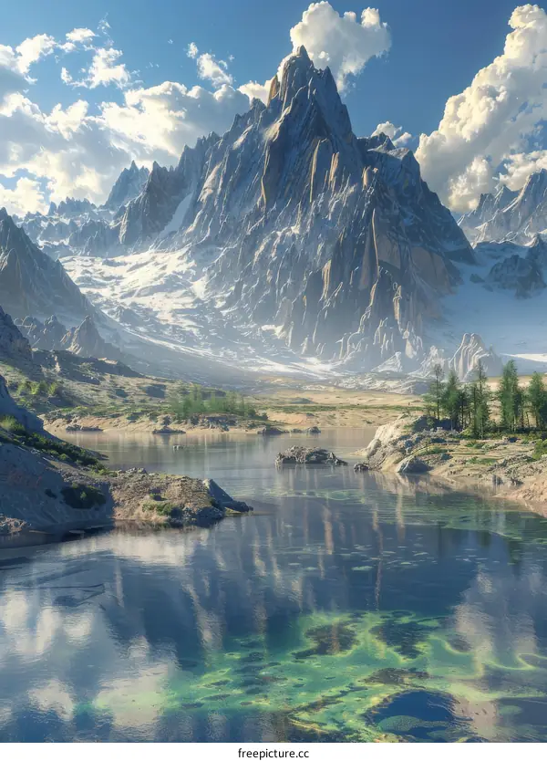 Fantasy Mountain Landscape with Lake and Forest