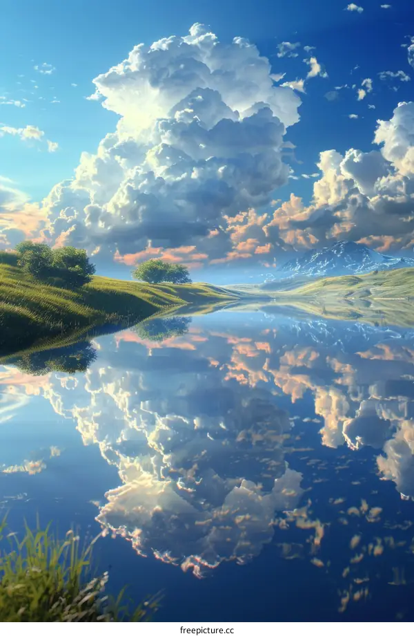 Reflective Clouds Over A Peaceful Mountain Lake