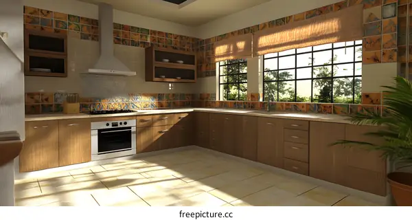 Modern Kitchen Interior Design With Wood Cabinets and Tile Backsplash