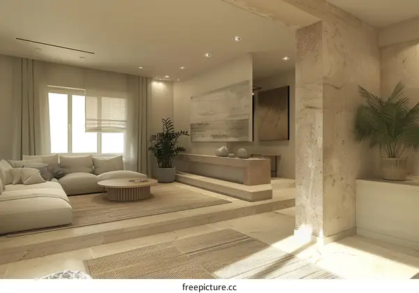 Modern minimalist open concept living room interior design