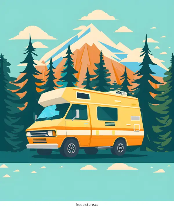 Yellow Camper Van in the Mountains