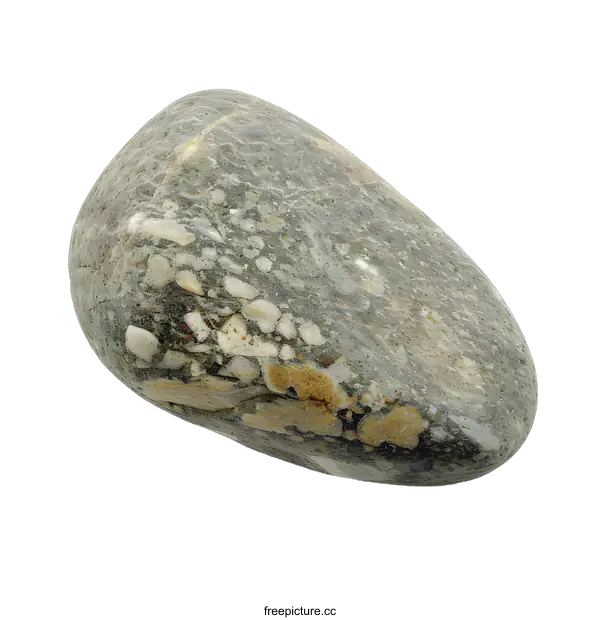 [Transparent Background PNG]Closeup of a Smooth Grey Stone with White and Brown Patches
