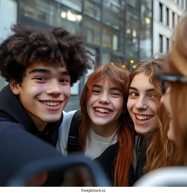 Group of Friends Taking a Selfie in the City