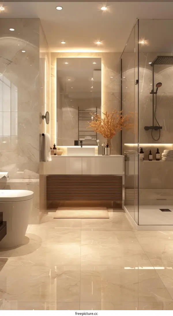 Modern Bathroom Interior Design with Marble Tiles