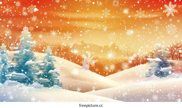Snowy Winter Landscape with Hills and Trees