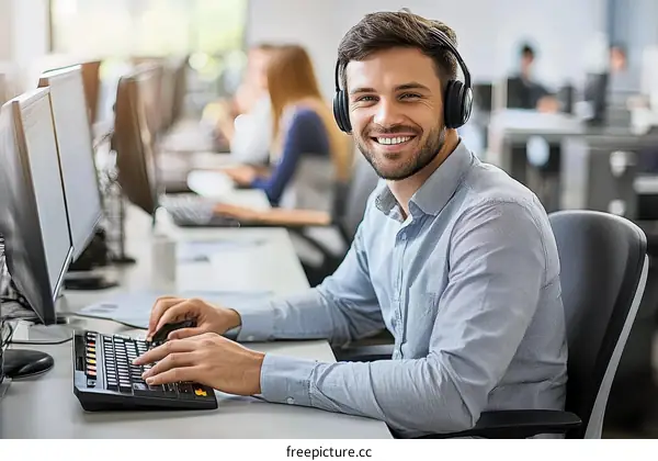 Smiling Customer Service Representative in Office