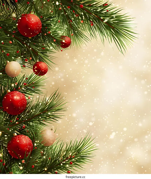 Christmas background with fir branches and red and gold balls