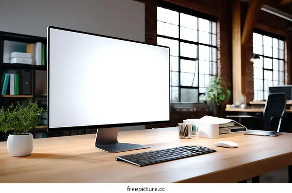 Modern Office Workspace Mockup with Empty Screen