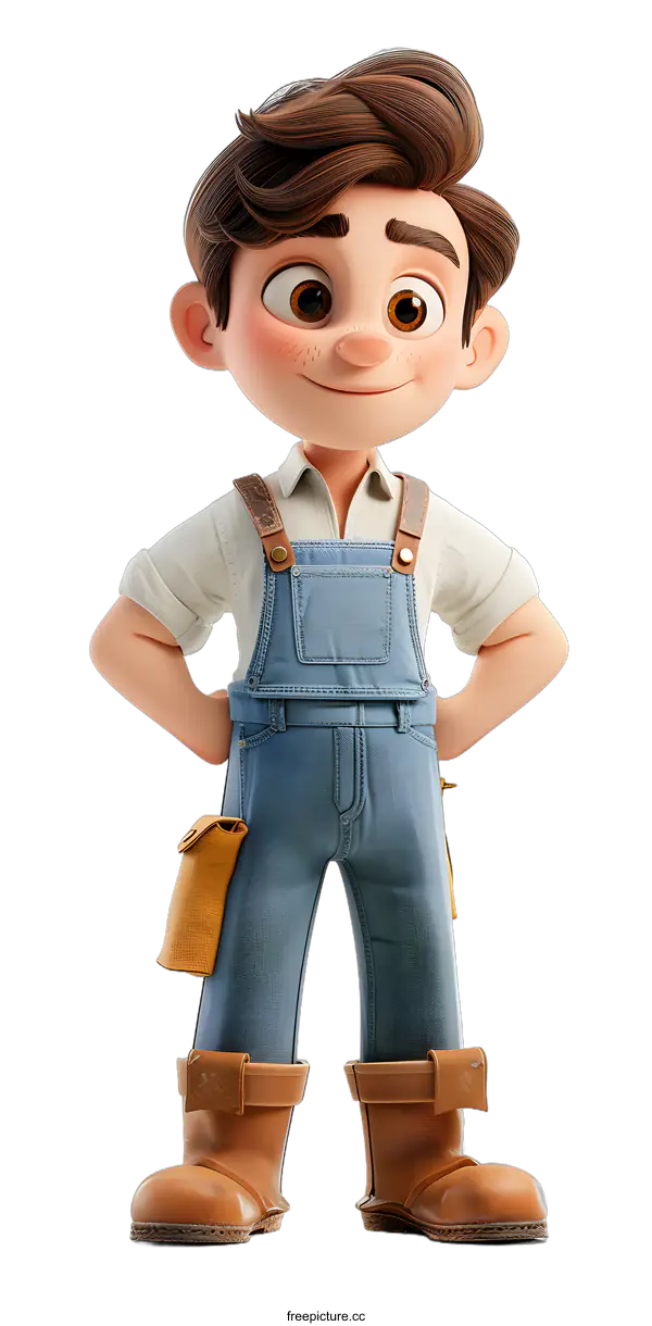 [Transparent Background PNG]3D Cartoon Boy Standing with Hands on Hips