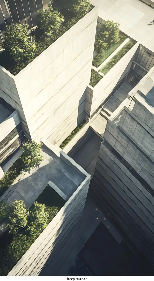 Aerial View of Modern Buildings with Green Roofs