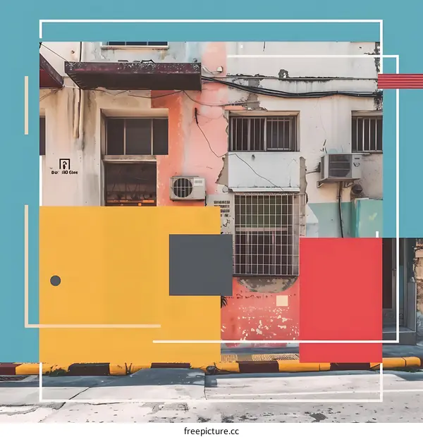 Urban Building Facade With Colorful Geometric Shapes