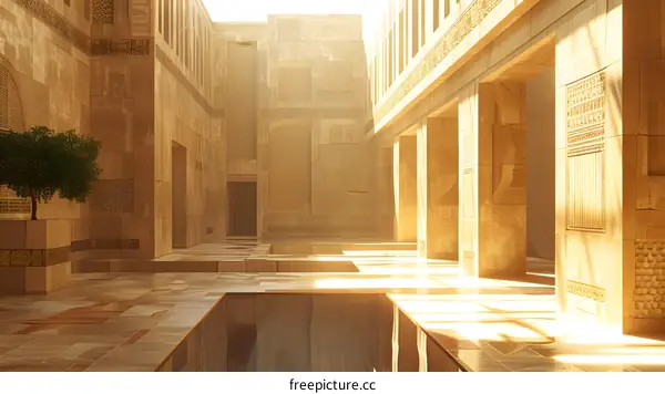 Ancient Palace Courtyard with Sunbeams