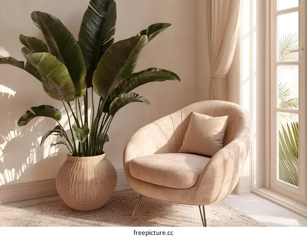 Modern Living Room Interior Design with Armchair and Plant