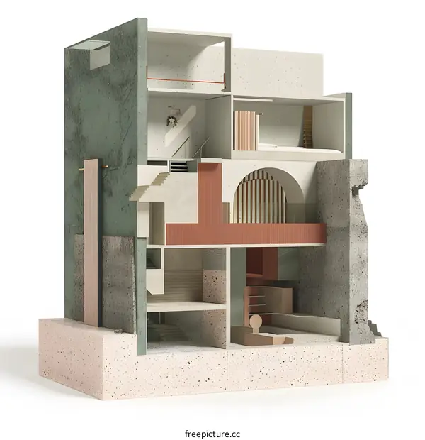 Cross Section of a Modern Building Design with Geometric Elements