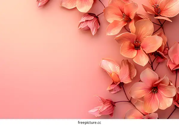 Pink Flowers Corner Border On Pink Background