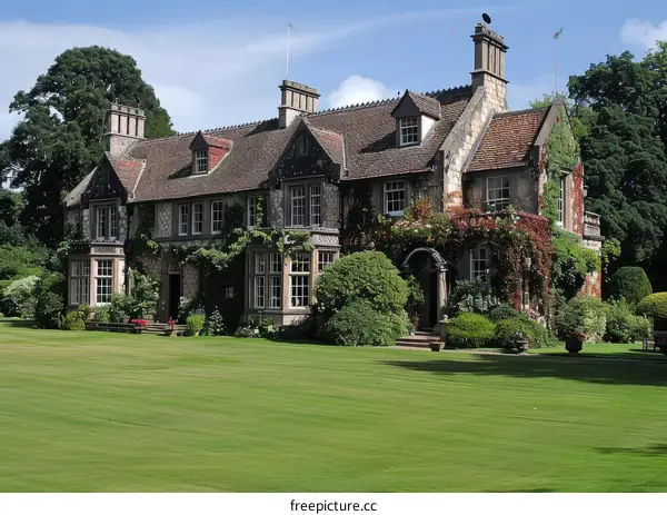 An English country house surrounded by a large garden