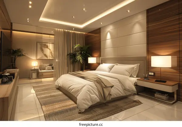 Modern Bedroom Interior Design with Warm Lighting