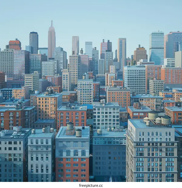 Modern Cityscape with Tall Buildings and Blue Sky