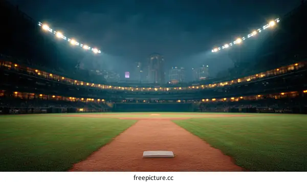 Night Baseball Stadium with Empty Seats