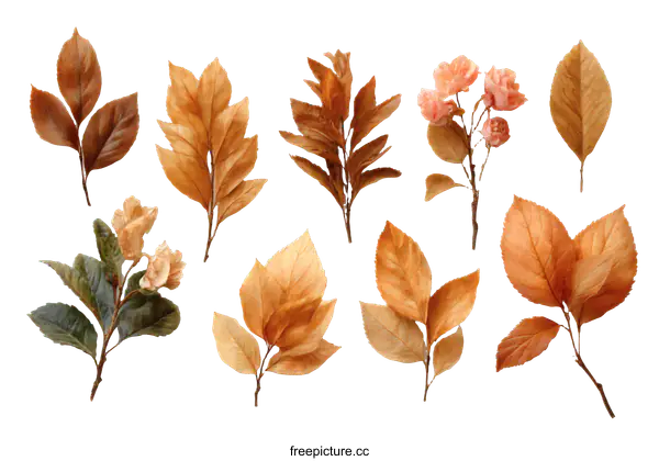 [Transparent Background PNG]Dried Autumn Leaves and Flowers Arrangement