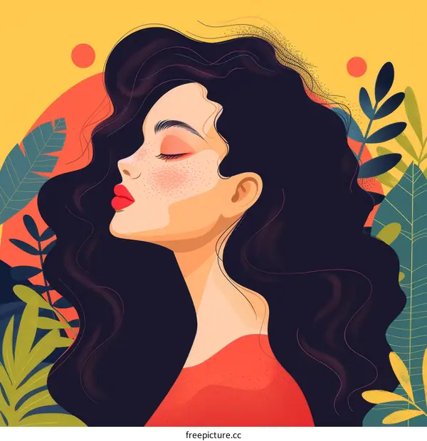 portrait of a beautiful dark-haired woman with freckles on her face