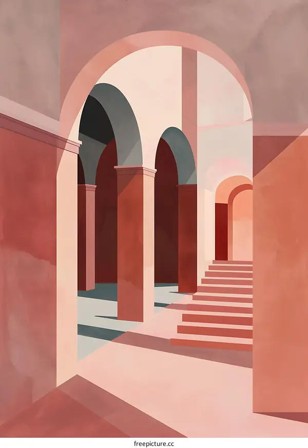 Abstract Minimalist Illustration of a Geometric Building Interior