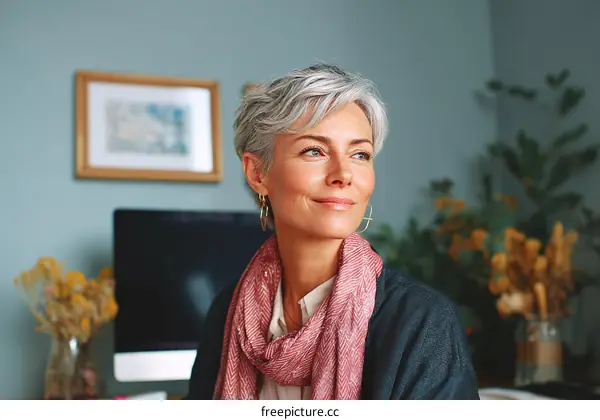 Thoughtful Woman in a Cozy Office Setting